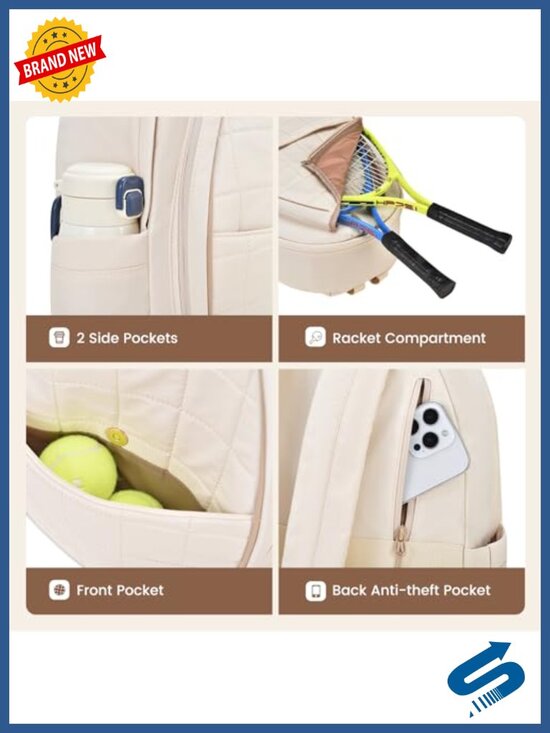 Quilted Tennis Racket Backpack for Women, Pickleball Bag, Lightweight main image 5